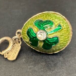 Rare Rafka Sterling Silver Enamel Clover Egg Charm Pendant.